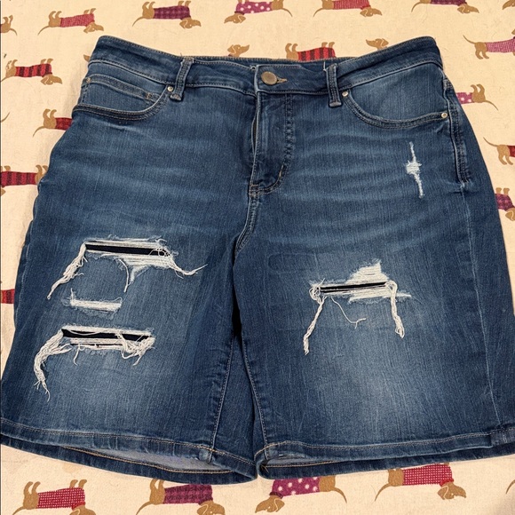 Maurices Dark Blue Distressed Jean Shorts - Picture 1 of 5